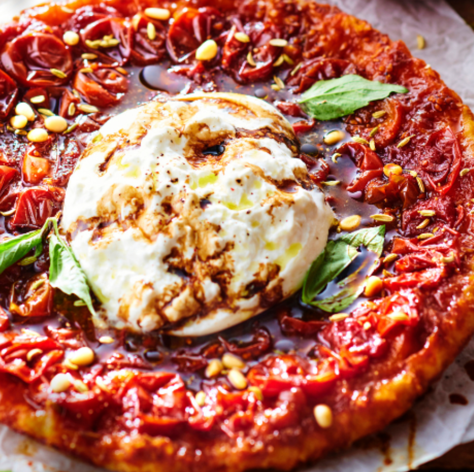 Tarte tatin de tomates cerises et burrata